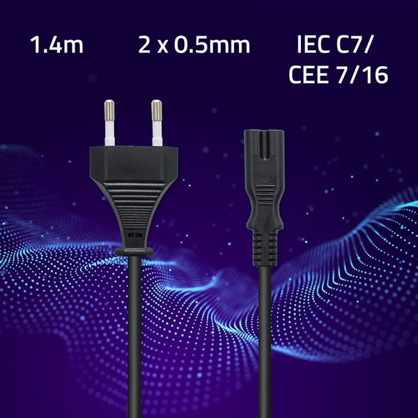 Qoltec IEC C7/CEE 7/16 strømkabel ottekant 2x0,5mm² 1,4m