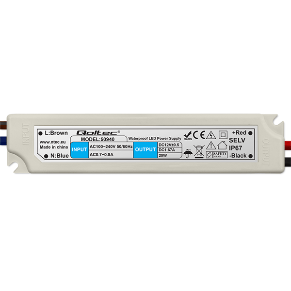 Qoltec LED-strømforsyning IP67 20W 12V 1,6A vandtæt hvid