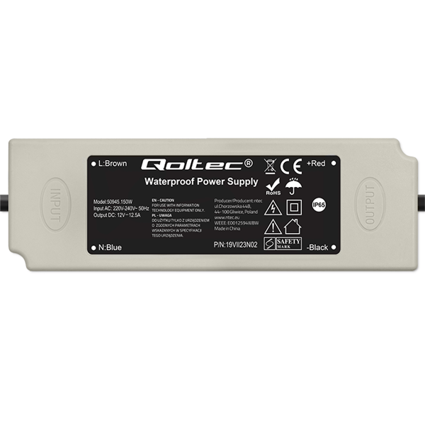 Qoltec LED-strömförsörjning IP67 150W 12V 12,5A vattentät vit