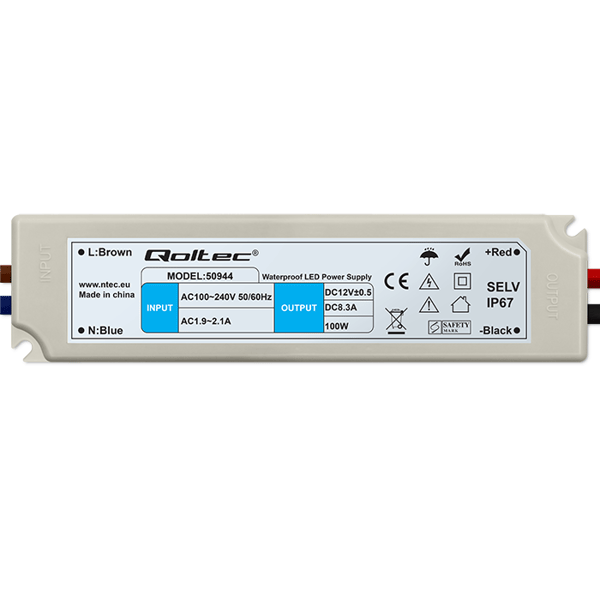 Qoltec LED-strømforsyning IP67 100W 12V 8,3A vandtæt hvid