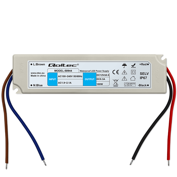 Qoltec LED-strømforsyning IP67 100W 12V 8,3A vandtæt hvid