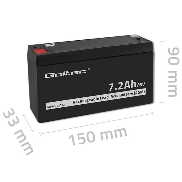 Qoltec AGM-batteri 6V 7,2Ah vedligeholdelsesfrit til legetøj og køretøjer