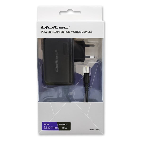 Qoltec-seinälaturi 15 W | 5 V | 3 A | 2,5 * 0,7