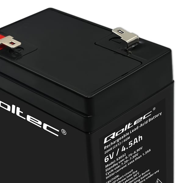 Qoltec AGM-batteri 6V 4,5Ah vedligeholdelsesfrit LongLife til UPS, vægte og kassekontrol