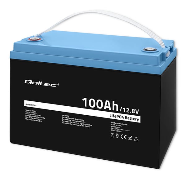 Qoltec LiFePO4 litiumjärnfosfatbatteri 12,8V 100Ah 1280Wh med BMS