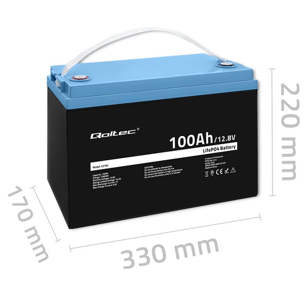 Qoltec LiFePO4 litiumjärnfosfatbatteri 12,8V 100Ah 1280Wh med BMS