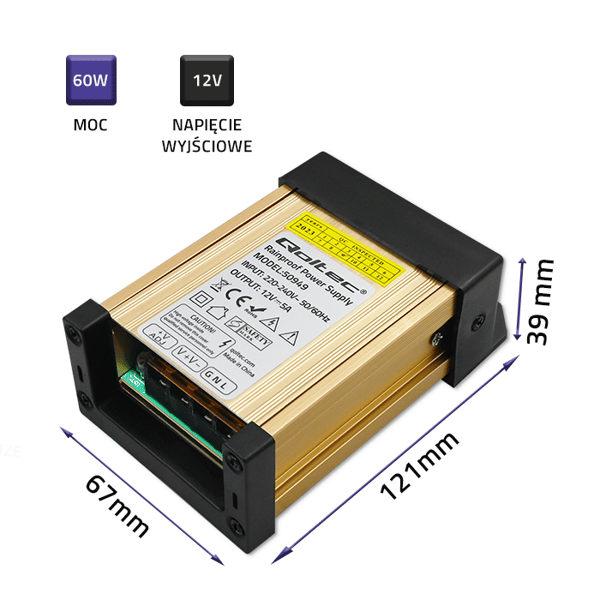 Qoltec LED-strømforsyning IP45 60W 12V 5A vandtæt