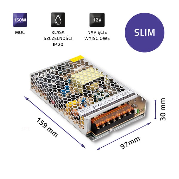 Qoltec LED-switchende strømforsyning IP20 150W 12V 12,5A Slank