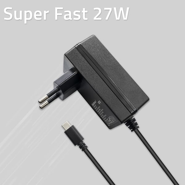 Qoltec superhastig PD-oplader til Raspberry PI 5, USB-C, 27W, 5,1V, 5A, sort