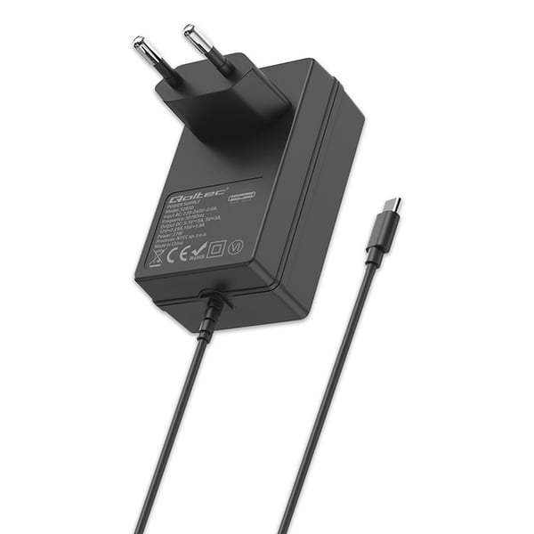 Qoltec superhastig PD-oplader til Raspberry PI 5, USB-C, 27W, 5,1V, 5A, sort