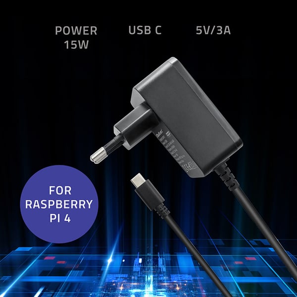 Qoltec superhurti PD-oplader til Raspberry PI 4 USB-C 15W 5V 3A sort