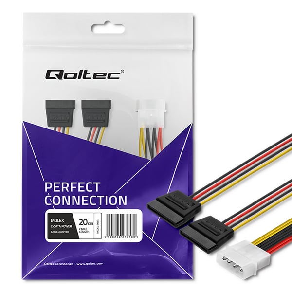 Qoltec POWER MOLEX adapterkabel 2x SATA 0,2m