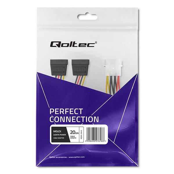 Qoltec POWER MOLEX adapterkabel 2x SATA 0,2m