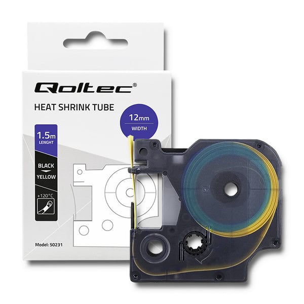 Qoltec krympslang för DYMO D1/DM1-skrivare 12 mm 1,5 m gul med svart utskrift