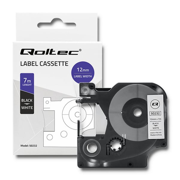 Qoltec tejp för DYMO D1 45013 12 mm x 7 m vit och svart tryck