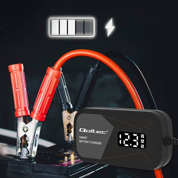 Qoltec Älykäs Mikroprosessori Laturi 12V | 2A | AGM-geeliakkujen Laturi | LCD