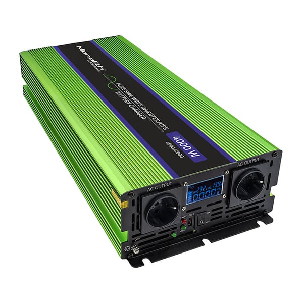 Qoltec Monolith spændingsomformer batterilader UPS 2000W 4000W 12V til 230V ren sinus LCD