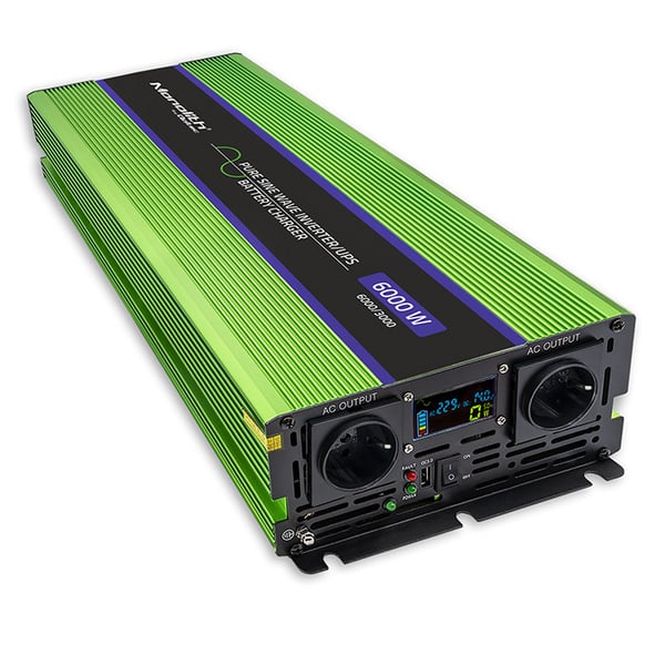 Qoltec Monolith spänningsomvandlare 3000W 6000W 12V till 230V ren sinus LCD batteriladdning UPS