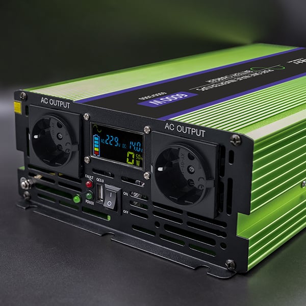 Qoltec Monolith spänningsomvandlare 3000W 6000W 12V till 230V ren sinus LCD batteriladdning UPS
