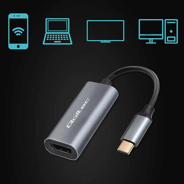 Qoltec aluminium USB-C 3.1 MHL til HDMI adapter 4K 60Hz 32AWG til smartphone og bærbar