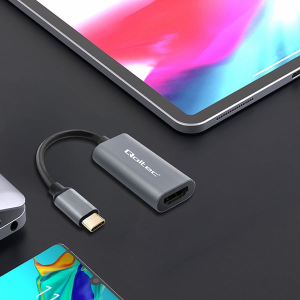 Qoltec aluminium USB-C 3.1 MHL til HDMI adapter 4K 60Hz 32AWG til smartphone og bærbar