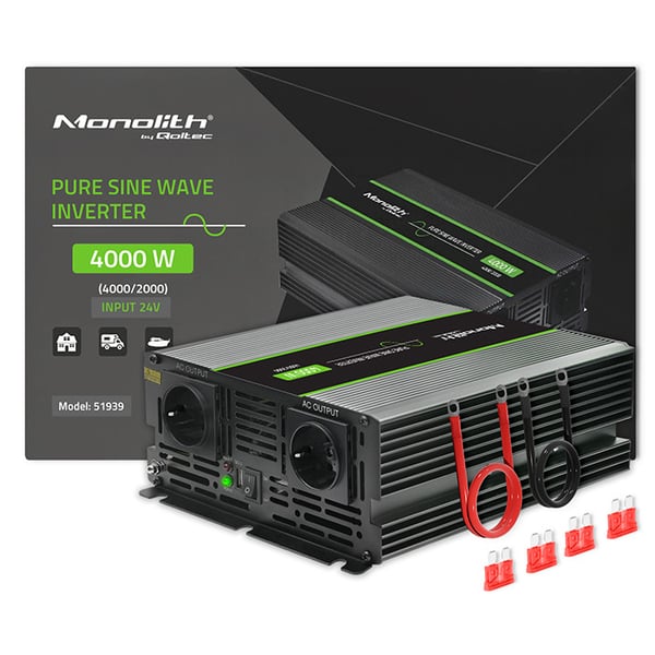 Qoltec Monolith spänningsomvandlare 2000W 4000W 24V till 230V ren sinus