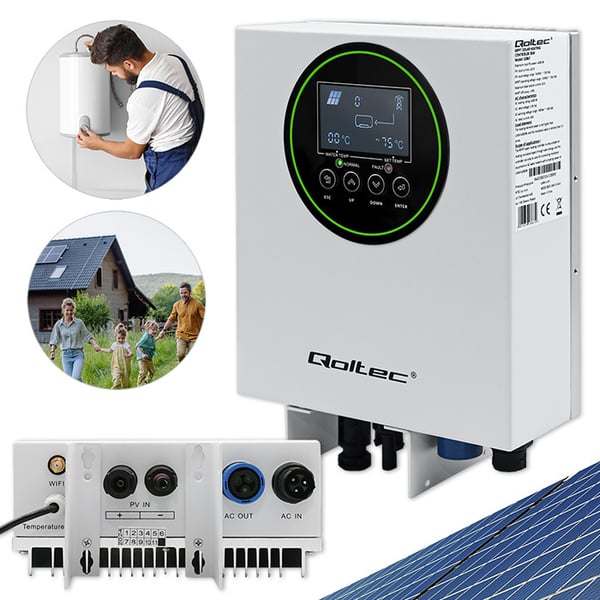 Qoltec Invertteri Aurinkolämmitin vedenlämmittimeen ECO Solar Boost | MPPT | ohitus | LCD | 3kW/4kW | Wi-Fi