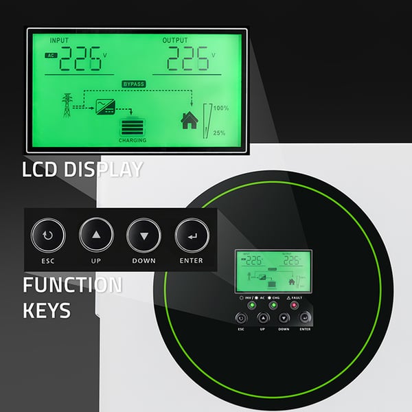 Qoltec Hybrid Off-Grid Aurinkoinvertteri 3500kW | 100A | 24V | MPPT | Sinus | Wi-Fi-vaihtoehto | Tehokerroin 1.0