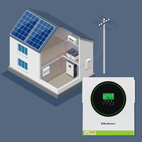 Qoltec Hybrid Off-Grid Aurinkoinvertteri 3500kW | 100A | 24V | MPPT | Sinus | Wi-Fi-vaihtoehto | Tehokerroin 1.0