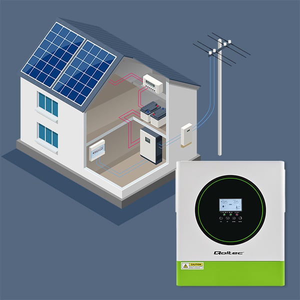 Qoltec hybrid off-grid solcelleinverter 3500W 100A 24V MPPT BMS Wi-Fi sinusbølge effektfaktor 1.0