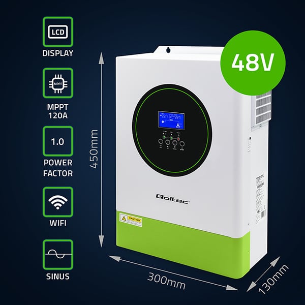 Qoltec Modulaarinen Hybridi Off-Grid Aurinkoinvertteri 6200W | 120A | 48V | MPPT | Jopa 12 yksikköä | BMS | Sinus | Wi-Fi-vaihtoehto | Tehokerroin 1.0