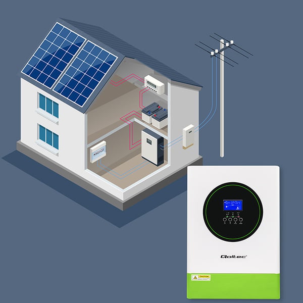 Qoltec Modulaarinen Hybridi Off-Grid Aurinkoinvertteri 6200W | 120A | 48V | MPPT | Jopa 12 yksikköä | BMS | Sinus | Wi-Fi-vaihtoehto | Tehokerroin 1.0