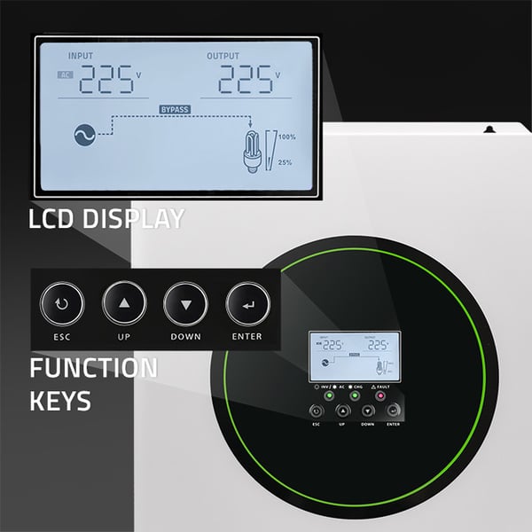 Qoltec Hybrid Off-Grid Aurinkoinvertteri 6200W | 120A | 48V | MPPT | BMS | Sinus | Wi-Fi-vaihtoehto | Tehokerroin 1.0