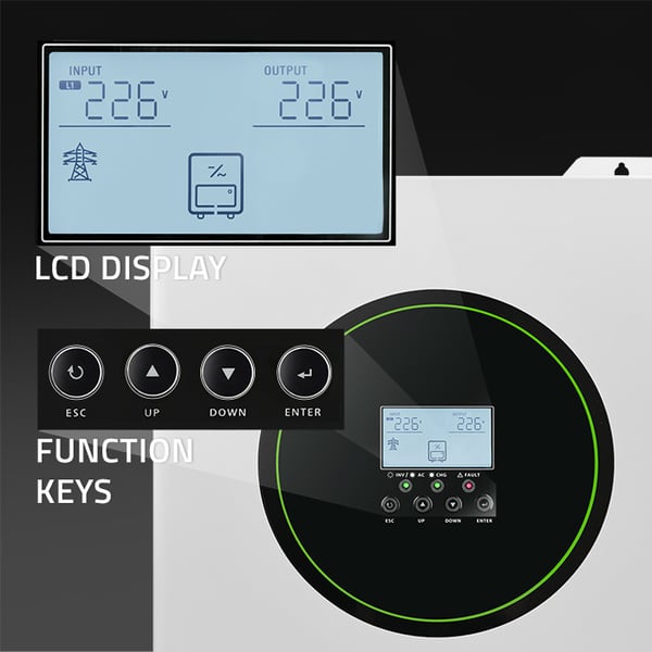 Qoltec Hybrid Off-Grid Aurinkoinvertteri 11000W | 160A | 48V | MPPT | BMS | Sinus | Wi-Fi-vaihtoehto | Tehokerroin 1.0