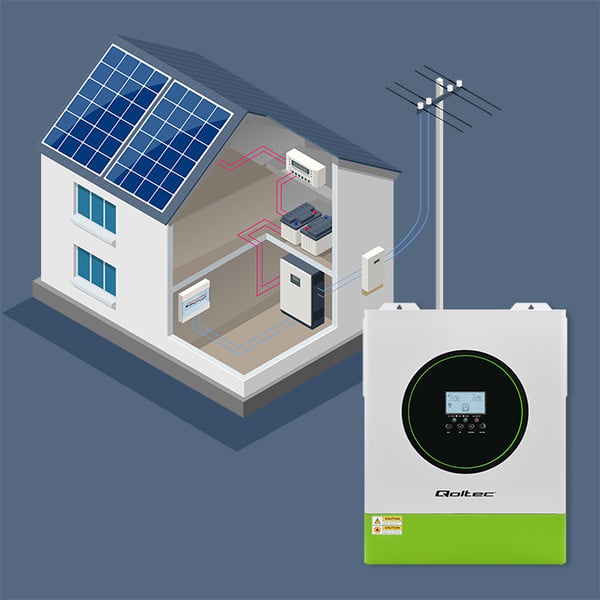 Qoltec Hybrid Off-Grid Aurinkoinvertteri 11000W | 160A | 48V | MPPT | BMS | Sinus | Wi-Fi-vaihtoehto | Tehokerroin 1.0