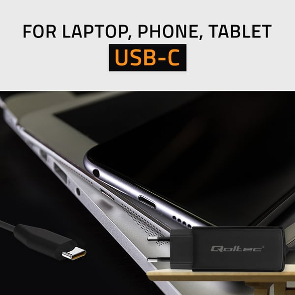 Qoltec 90W GaN supersnabb väggladdar USB-C 3.1 5-20V 3-4.5A bärbar dator smartphone surfplatta
