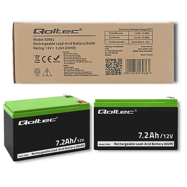 Qoltec AGM-batteri 12V 7,2Ah vedligeholdelsesfrit til UPS og sikkerhed