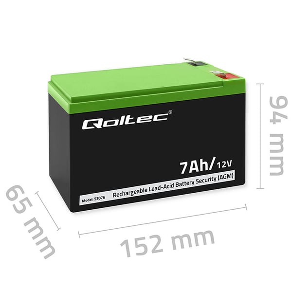Qoltec AGM-batteri 12V 7Ah vedligeholdelsesfrit til UPS og sikkerhedssystemer