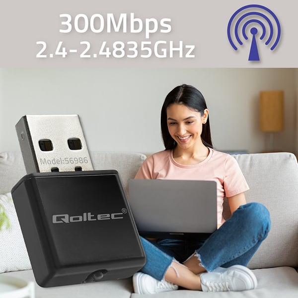 Qoltec Langaton Erittäin Nopea Mini-Nano WiFi-sovitin | Standard N | USB 2.0 | 300Mbps