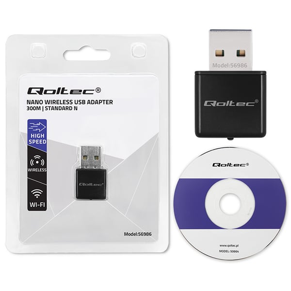 Qoltec Langaton Erittäin Nopea Mini-Nano WiFi-sovitin | Standard N | USB 2.0 | 300Mbps