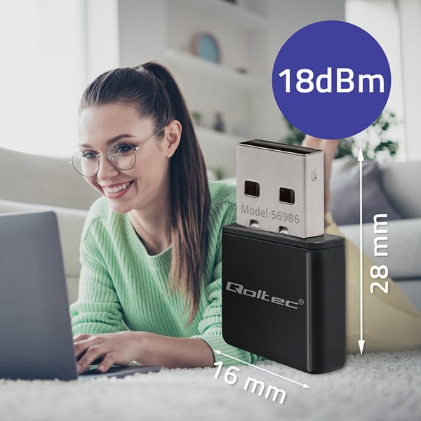 Qoltec Langaton Erittäin Nopea Mini-Nano WiFi-sovitin | Standard N | USB 2.0 | 300Mbps
