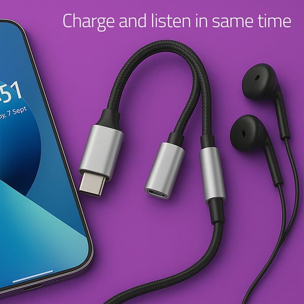 Qoltec Adapter 2-i-1 USB-C | USB-C | Jack 3,5 mm | PD 15W | 10 cm | Aluminium