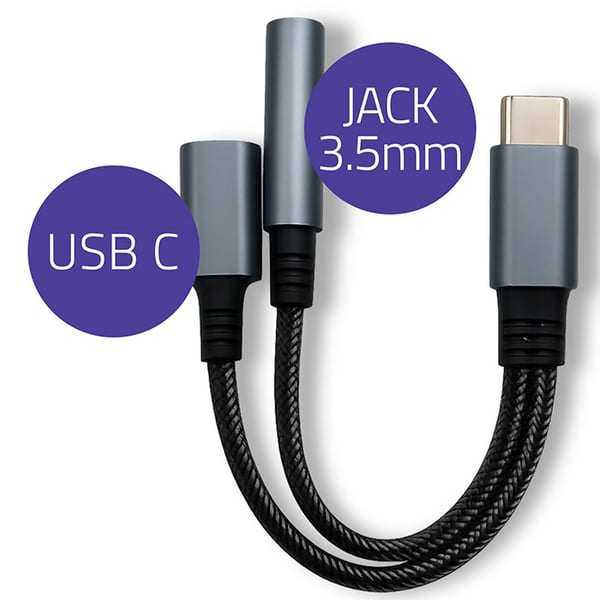 Qoltec Adapter 2-i-1 USB-C | USB-C | Jack 3,5 mm | PD 15W | 10 cm | Aluminium