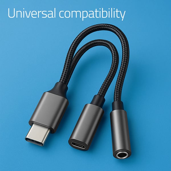 Qoltec Adapter 2-i-1 USB-C | USB-C | Jack 3,5 mm | PD 15W | 10 cm | Aluminium