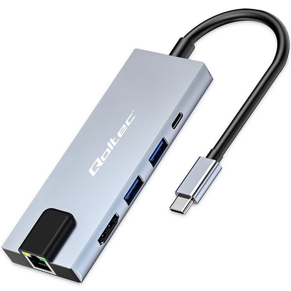 Qoltec USB-C hubbadapter 5-i-1 med USB-C PD 100W, 2x USB, HDMI 4K och RJ45