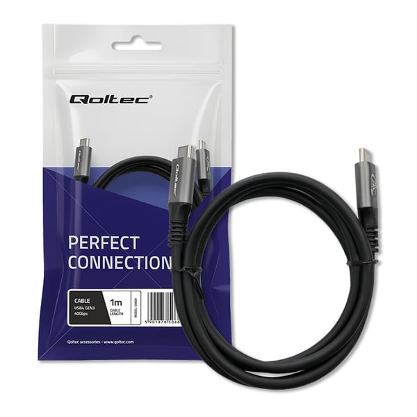 Qoltec USB4 Ultrahurtigt Kabel | USB-C PD 240W | Thunderbolt 3/4 | 4K | 40 Gb/s | 1 m | Sort