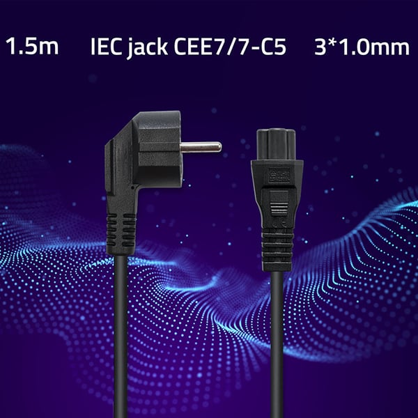 Qoltec vinklad SCHUKO-strömkabel IEC C5 klöverbladet 3x1.0mm² 1.5m