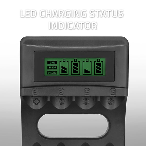 Qoltec NiMH-batteriladdere til R03 AAA og R6 AA-batterier med LCD-display og USB-kabel