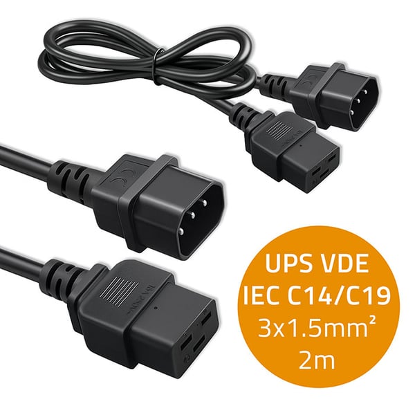 Qoltec IEC C14/C19 förlängningskabel för ström | 3x1.5mm² | 2m