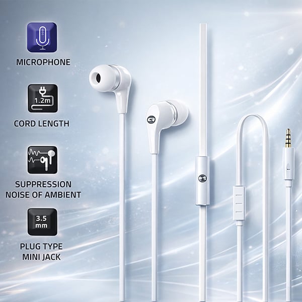 Qoltec In-Ear hörlurar med mikrofon vita